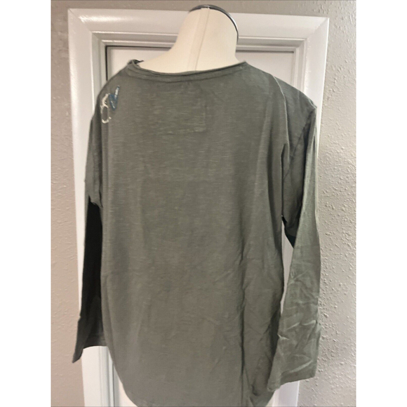 Women’s  Embroidered Blouse Green Distressed Kyla Seo comfort - Picture 10 of 12